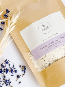 oat bath, colloidal oatmeal soothing and calming soak bath, simple ingredients bath, organic lavender, relaxing bath for moms and babies, pregnancy safe bath, eczema relief bath, eczema soak bath, baby skincare, postpartum skincare, gift ideas for mom, gift ideas for baby, baby shower gift